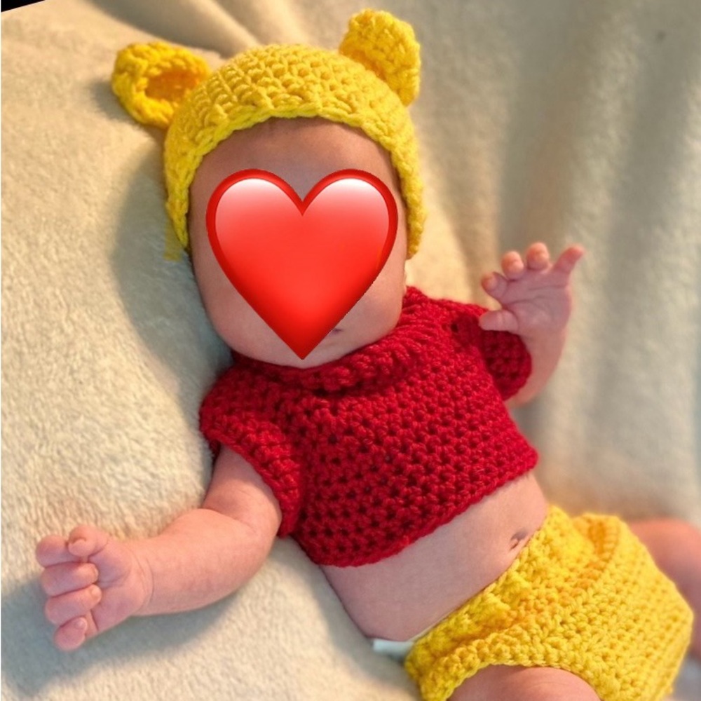 Handmade Crochet  WINNIE THE POOH Baby and Outfit Set - - Picture 2 of 2